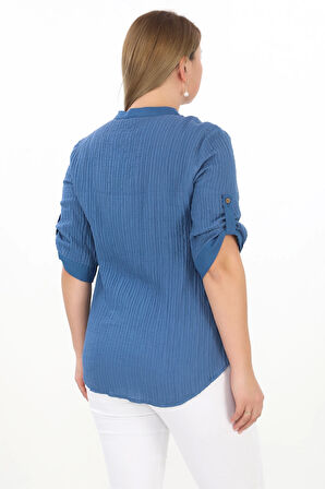 %100 Cotton Hakim Yaka Büyük Beden Kadın Müslim Kumaş Gömlek