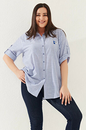 Büyük Beden Kadın Çizgili Gömlek – Rahat Kesim, Şık Tasarım