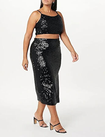 Payetli Uzun Kalem Etek 80 cm