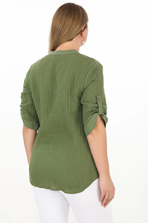 %100 Cotton Hakim Yaka Büyük Beden Kadın Müslim Kumaş Gömlek