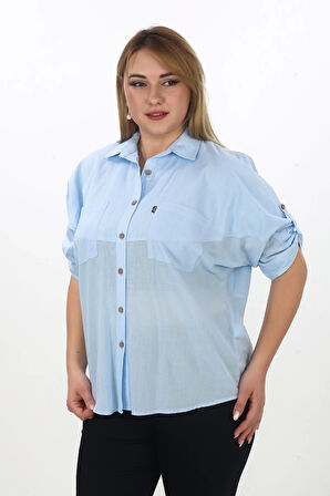 %100 Cotton Yazlık Organik Büyük Beden Kadın Gömlek