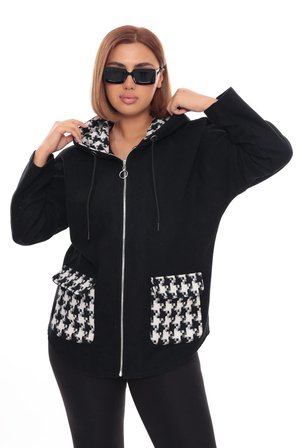 Büyük Beden Kapüşonlu Fermuarlı Sweatshirt Hırka | 44-58 Beden