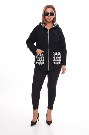 Büyük Beden Kapüşonlu Fermuarlı Sweatshirt Hırka | 44-58 Beden