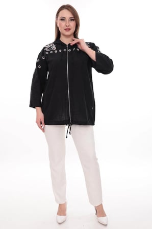 Büyük Beden %100 Cotton Kapüşonlu Hırka – Rahat ve Şık Tasarım - 44462
