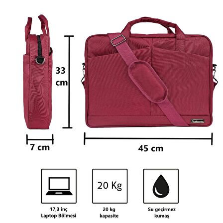 Vegmann Laptop Çantası 17.3" Notebook Bilgisayar Laptop Evrak Çantası -Bordo