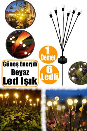 6 Ledli Güneş Enerjili Beyaz Aydınlatma Dekoratif Solar Bahçe Işıkları Dış Mekan 2 Modlu Lamba