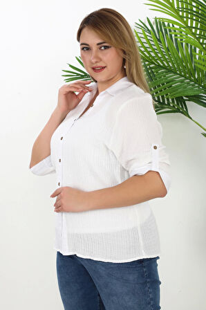%100 Cotton Büyük Beden Kadın Müslin Kumaş Gömlek