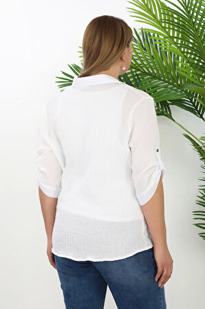 %100 Cotton Büyük Beden Kadın Müslin Kumaş Gömlek