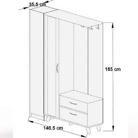 ABRE VM-34342 DORE CEVİZ VESTİYER PORTMANTO AYAKKABILIK