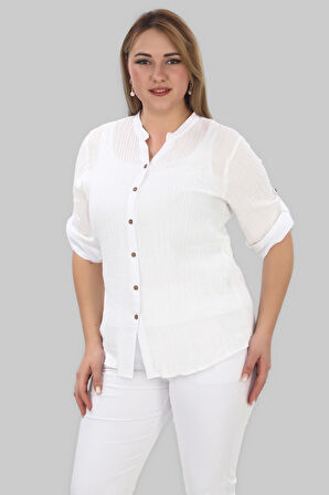 %100 Cotton Hakim Yaka Büyük Beden Kadın Müslim Kumaş Gömlek