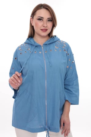 Büyük Beden %100 Cotton Kapüşonlu Hırka – Rahat ve Şık Tasarım - 44462