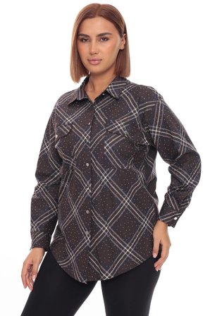 Taşlı Büyük Beden Ekose Gömlek | 44-58 Beden