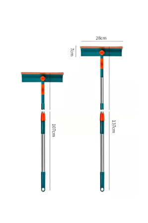 2'Li Teleskopik Çift Yönlü Pratik Cam Silme Aparatı 180 Derece Döner Pencere