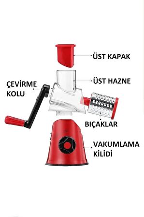 3 Bıçaklı Kollu Sebze Doğrayıcı Dilimleyici Mutfak Tambur Peynir Fındık Ceviz Öğütücü Rende Seti