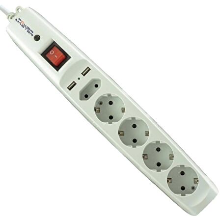 AKIM KORUMALI PRİZ 16 AMPER - 3500 WATT 4'LÜ 2 METRE KABLOLU 2 USB'Lİ