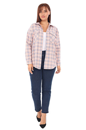 Taşlı Ekose Cepli Büyük Beden Gömlek