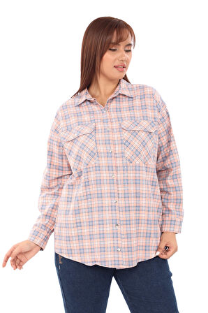 Taşlı Ekose Cepli Büyük Beden Gömlek