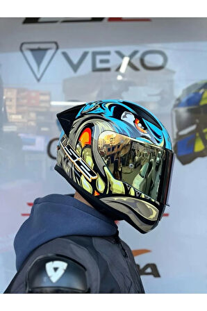 Rapıd 2 Neo Mavi-mor Kask - Gold Vizör - Spoiler