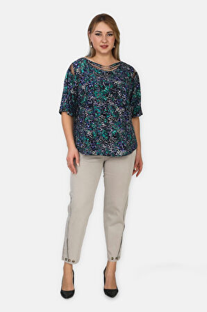 %100 Viskon Büyük Beden Kadın Bluz - 44422