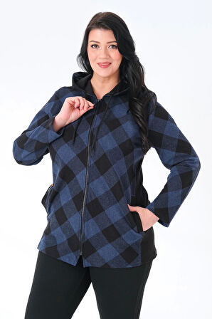 Kapüşonlu Büyük Beden Kadın Oduncu Gömlek Ekose