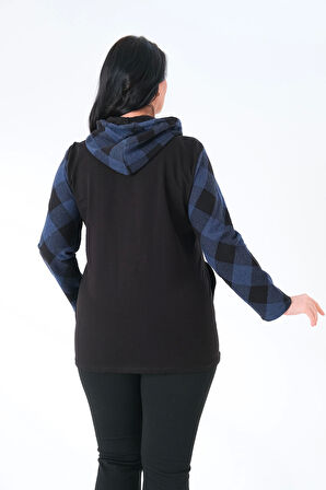 Kapüşonlu Büyük Beden Kadın Oduncu Gömlek Ekose