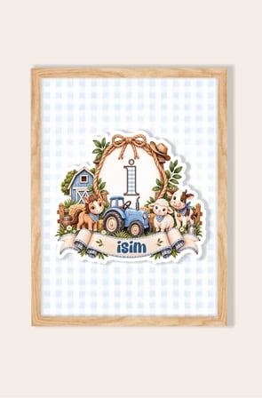 İsme Özel Çiftlik Mavi Ahşap Çerçeve 30x40 cm Tablo, Hastane Odası Kapı Süsü, Çocuk Odası, Dekorasyon