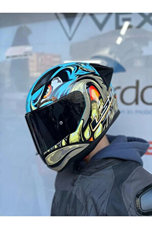 Rapıd 2 Neo Mavi-mor Kask - Siyah Vizör - Spoiler