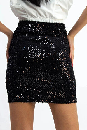 Pullu Payetli Mini Etek Parti Düğün Gece Mini Etek