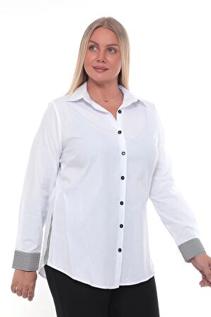Cotton Slim Fit Büyük Beden Kadın Gömlek