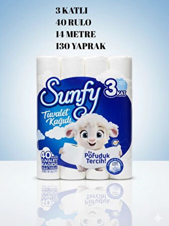 Sunfy 40'lı Tuvalet Kağıdı - 3 Katlı %100 Saf Selüloz Yumuşaklığı