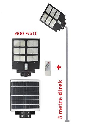 GÜNEŞ ENERJİLİ AYDINLATMA LAMBASI 600w + 3m. LAMBA DİREĞİ