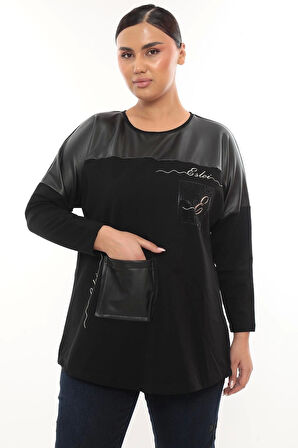 Rahat Kalıp Büyük Beden Kadın Bluz Uzun Kol Taş Detaylı