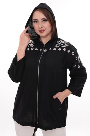 Büyük Beden %100 Cotton Kapüşonlu Hırka – Rahat ve Şık Tasarım - 44462