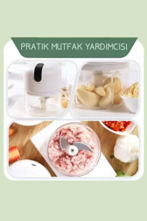 2'li Şarjlı Mini El Rondosu Çelik 3 Bıçaklı 250 Ml Mutfak Robotu Hazneli Sebze Et Doğrayıc Rende