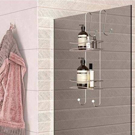 Duşakabin Banyo Rafı Şampuanlık 2 Katlı Askılı