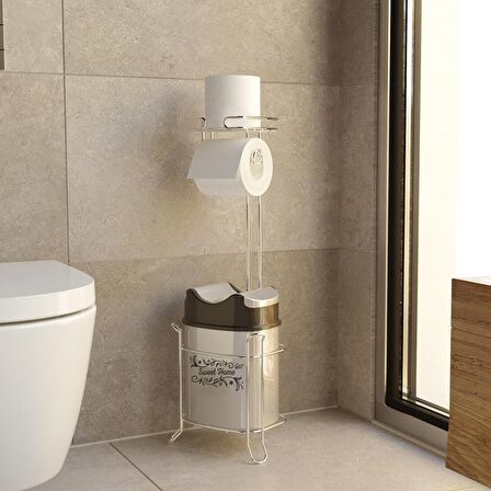 Evistro Banyo Tuvalet Kağıdı Askısı Çöp Kovası Yedekli Ayaklı