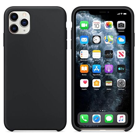 Apple iPhone 11 Pro Max Altı Açık Liquit Lansman Silikon Gece Siyahı