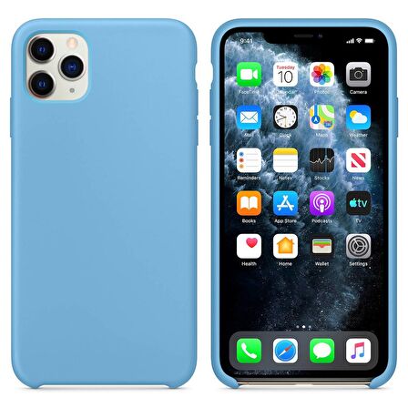 Apple iPhone 11 Pro Max Altı Açık Liquit Lansman Silikon Gök Mavisi