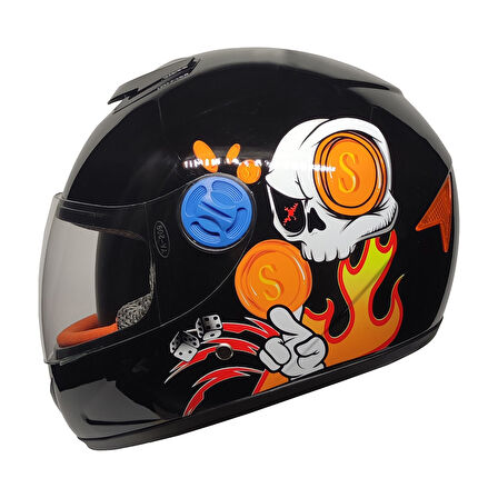 MTS Full Face Motosiklet Çocuk Kaskı K5 Skull Black