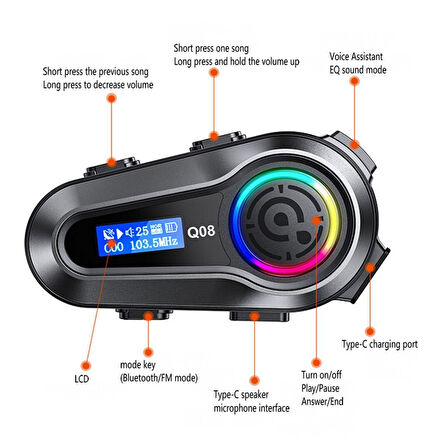 Q8 İnterkom Seti (Su Geçirmez Bluetooth Kulaklık)