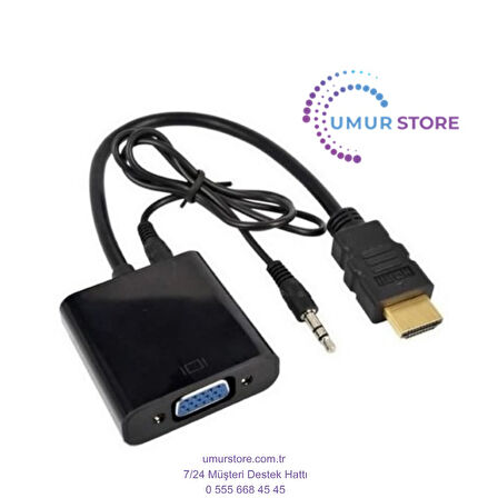 HDMI To VGA Ses Çıkışlı Kablo Çevirici Dönüştürücü Adaptör Siyah