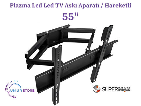 SUPERMAX 55" Uydu Alıcılı 4K Ultra Hd Smart Android 138/139/140 Ekran Lcd Led TV Hareketli Duvar Askı Aparatı