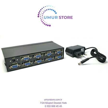 8 Port VGA Splitter 8 Port VGA Çoğaltıcı 200 Mhz 8 Port VGA Splitter