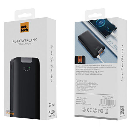 Nettech NT-PW23 22.5W 20000 MAh Taşınabilir Powerbank (Siyah)