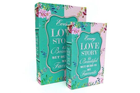 Kutu Kitap Love Story 2'li Set Kitap Kutusu Dekoratif Hediyelik