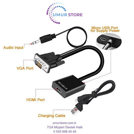 VGA HDMI Çevirici USB Güç Destekli VGA HDMI Çevirici Erkek VGA Dişi HDMI Çevirici