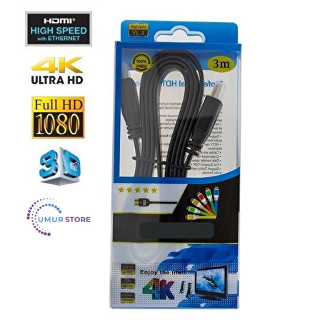 e Flat Hdmi Kablo Yassı Kablo 1.4V Full Hd 4K 3D 3m