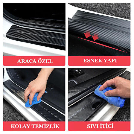 Dodge Charger İçin Uyumlu Aksesuar Oto Kapı Eşiği Sticker Karbon 4 Adet