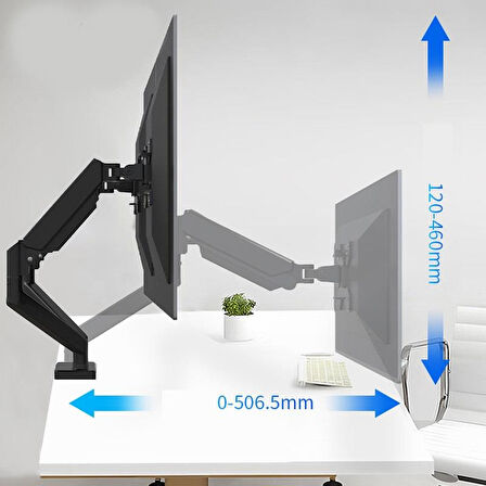 17-32” Masa Üstü Hareketli İkili 2 Monitör Tutucu Askı Aparatı-Amortisörlü