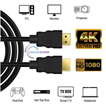 HDMI Kablo 4K 3D Ağ Destekli Altın Uçlu 4K 60Hz 18G Bps Ultra Hd 4K Ethernet HDMI Kablosu - 1.8 mt